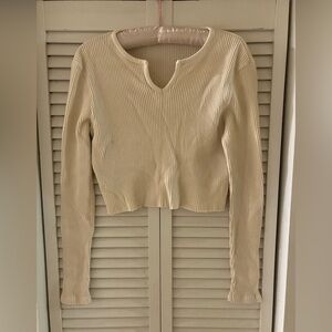 Brandy Melville Ribbed Ivory Long Sleeve Tee
